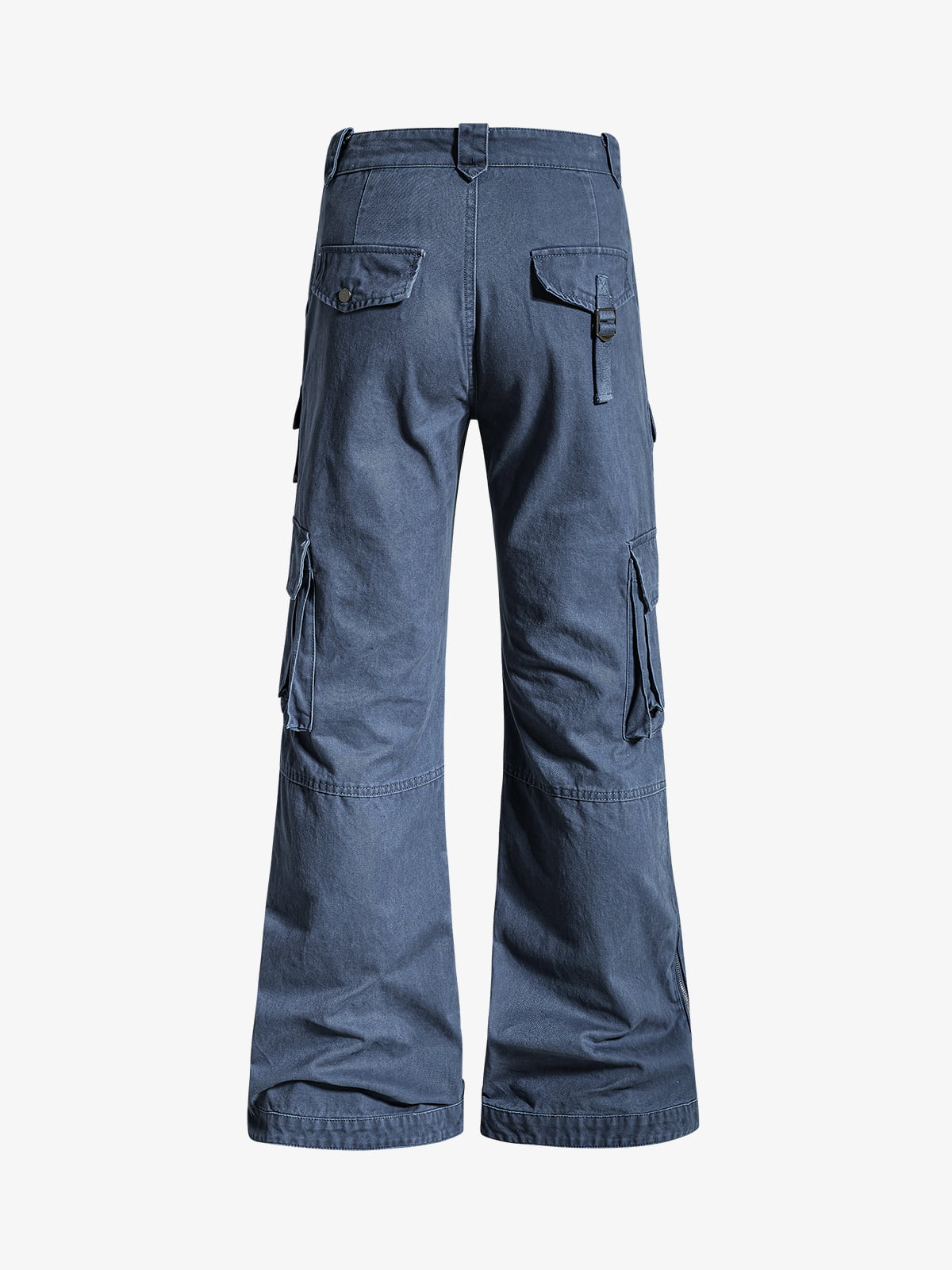 Vintage Washed Multi-Pocket Adjustable Strap Flare Cargo Pants 