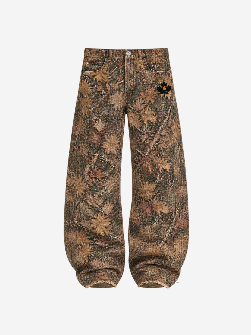 Maple Leaf Embroidered 3D Graphic Baggy Pants