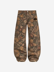 Maple Leaf Embroidered 3D Graphic Baggy Pants