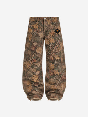 Maple Leaf Embroidered 3D Graphic Baggy Pants
