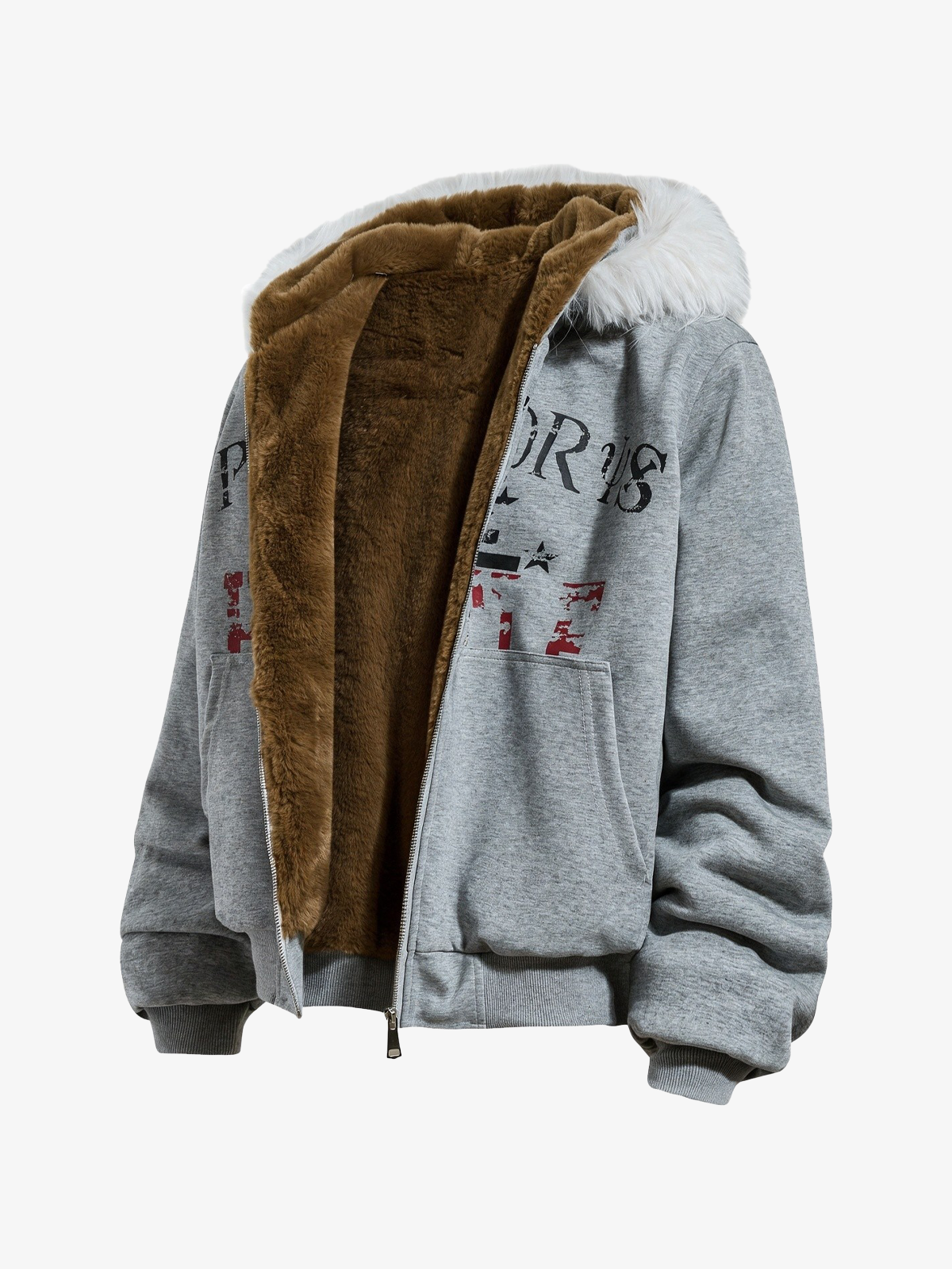 Faux Fur Trim Zip-Up Coat