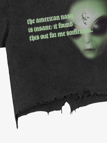 Alien Detection Graphic Washed Distressed Tee