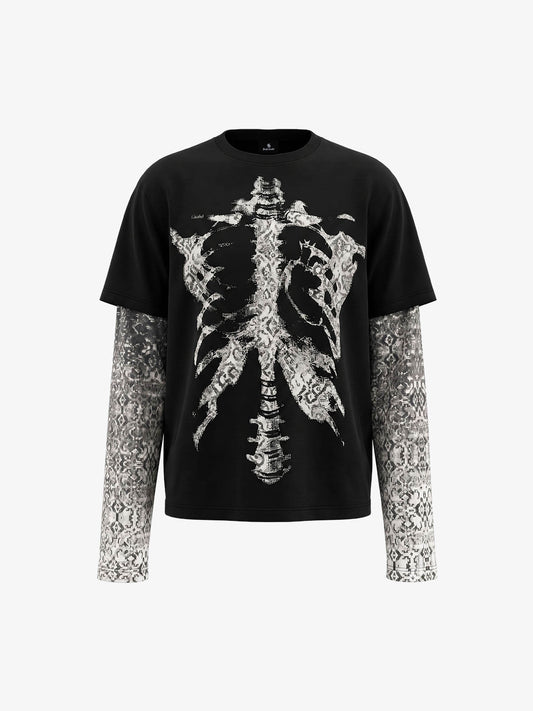Oversize-T-Shirt mit Totenkopf- und Rippenkorb-Motiv