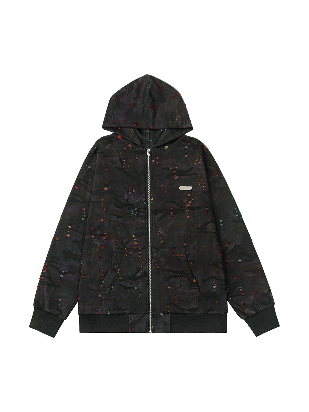 Thesupermade Washed Distressed Zipper Hooded Jacket 