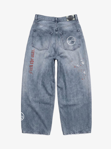 No More Booms Graphic Baggy Scimitar Jeans