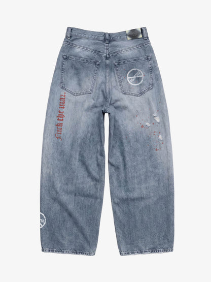 No More Booms Graphic Baggy Scimitar Jeans