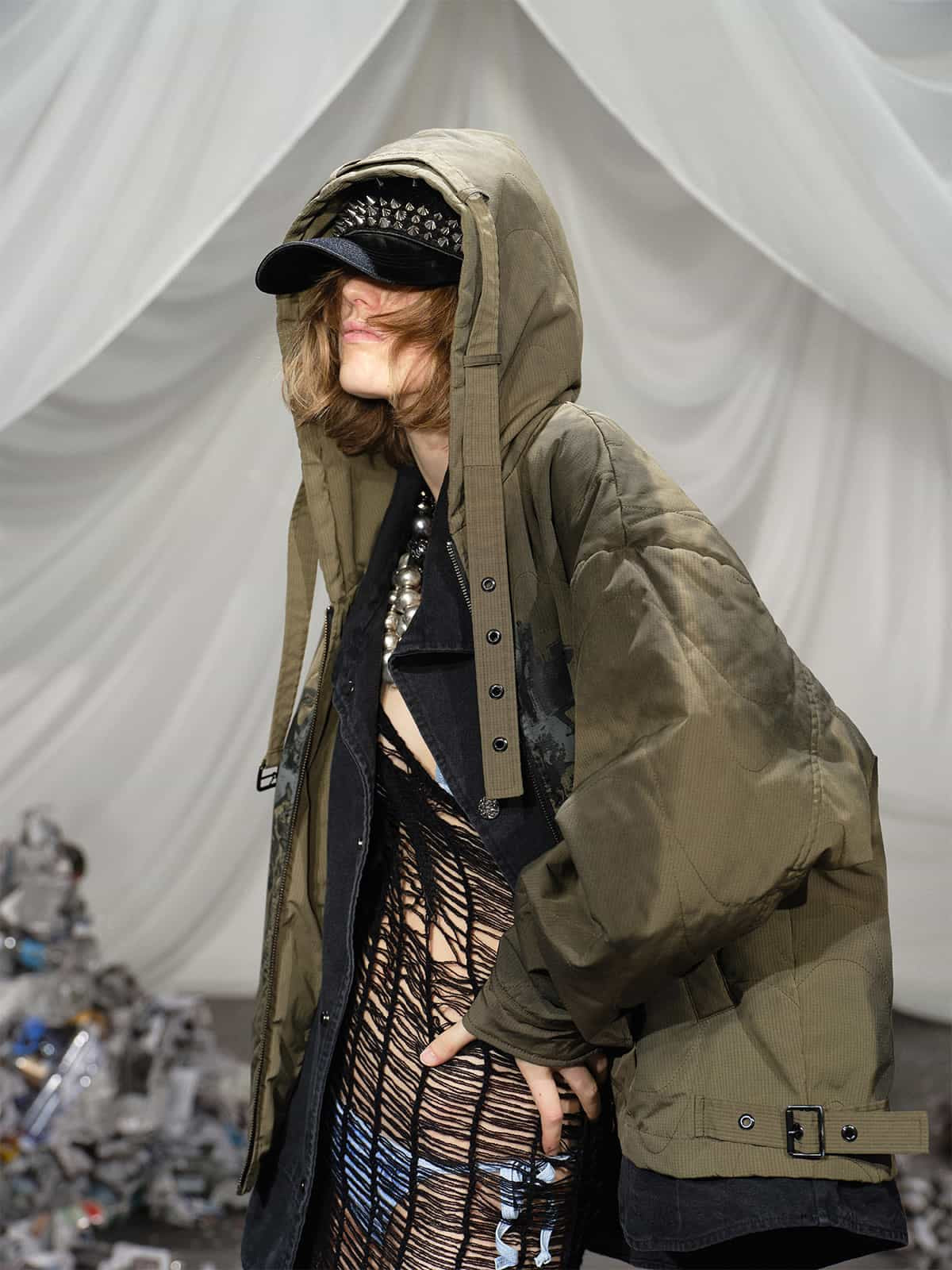 Camouflage Print Quilted Jacket with Detachable Hood for Men 