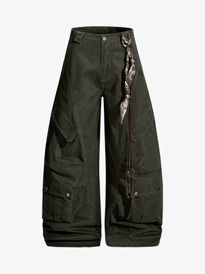Draped Fabric Accessories Deconstructed Wide Leg Cargo Pants