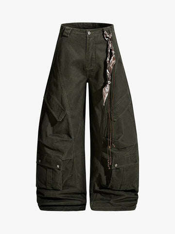 Draped Fabric Accessories Deconstructed Wide Leg Cargo Pants 