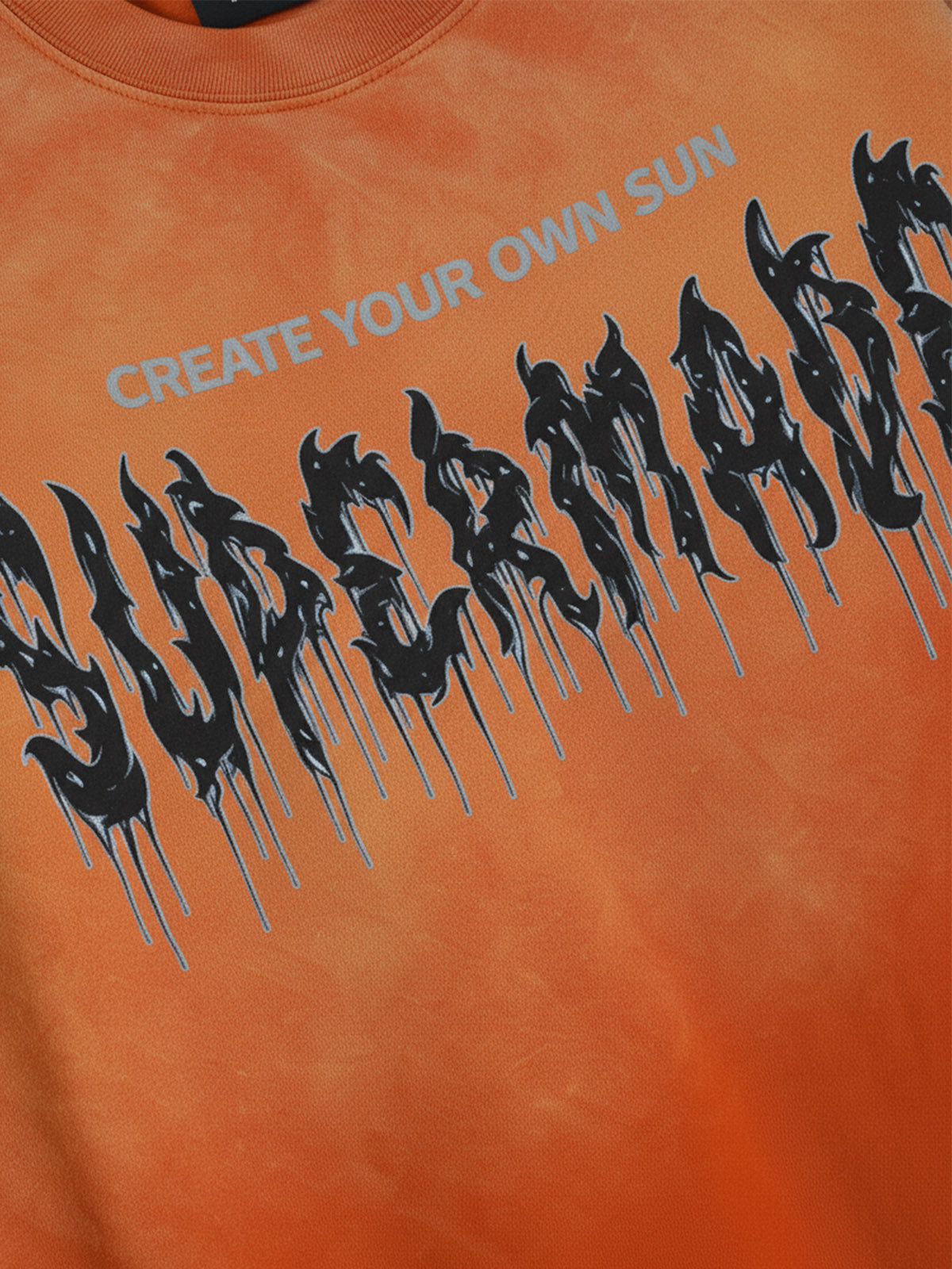 Cotton relaxed washed gradient orange short-sleeved T-shirt, adorned with Gothic logo print 