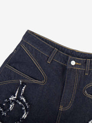 Totem Applique Raw Hem Barrel Baggy Jeans