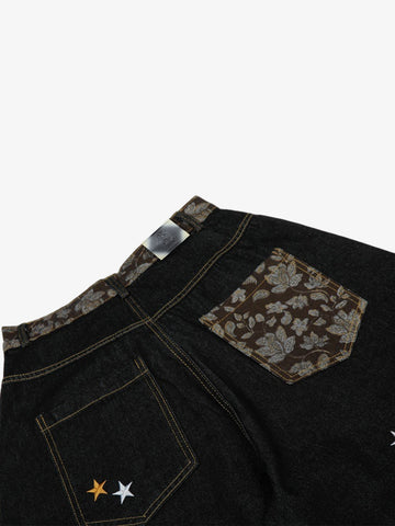 Star Embroidered Curved-Seam Jeans