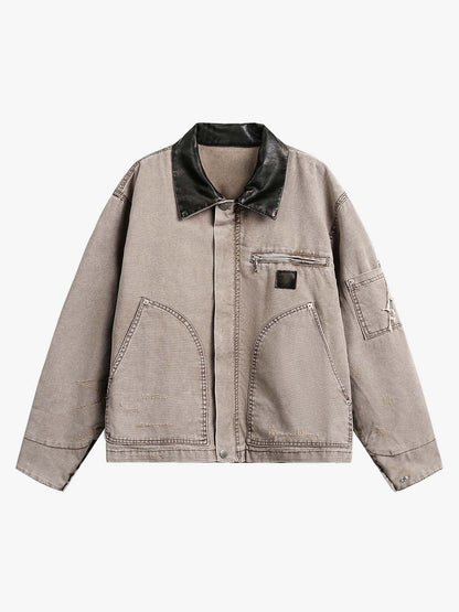 Vintage Washed Workwear Lapel Detroit Jacket 