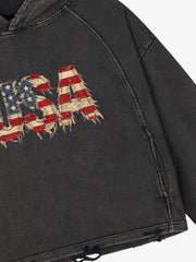 Patchwork-Grafik-Sweatshirt, gewaschen, kurz geschnitten