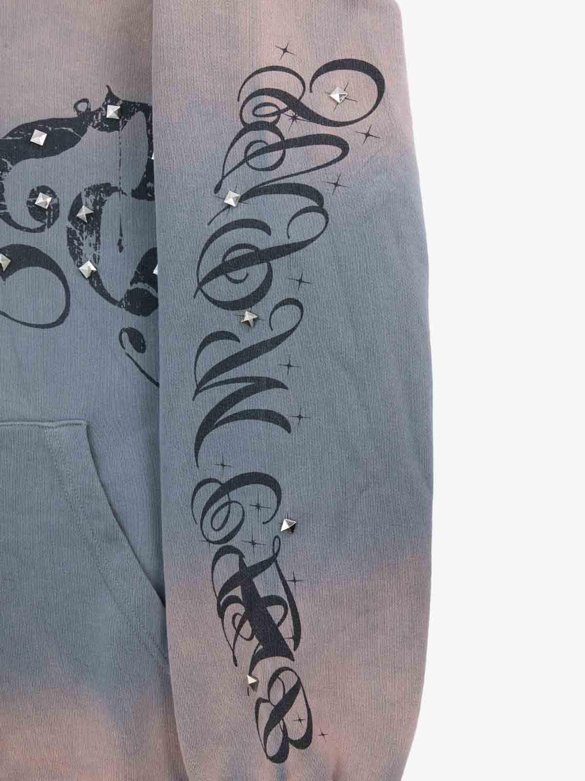 Supermade Vintage Distressed Studded Gothic Font Zipper Sweatshirt 