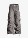 Washed Cotton Multi-Pocket Ruched Cargo Pants 