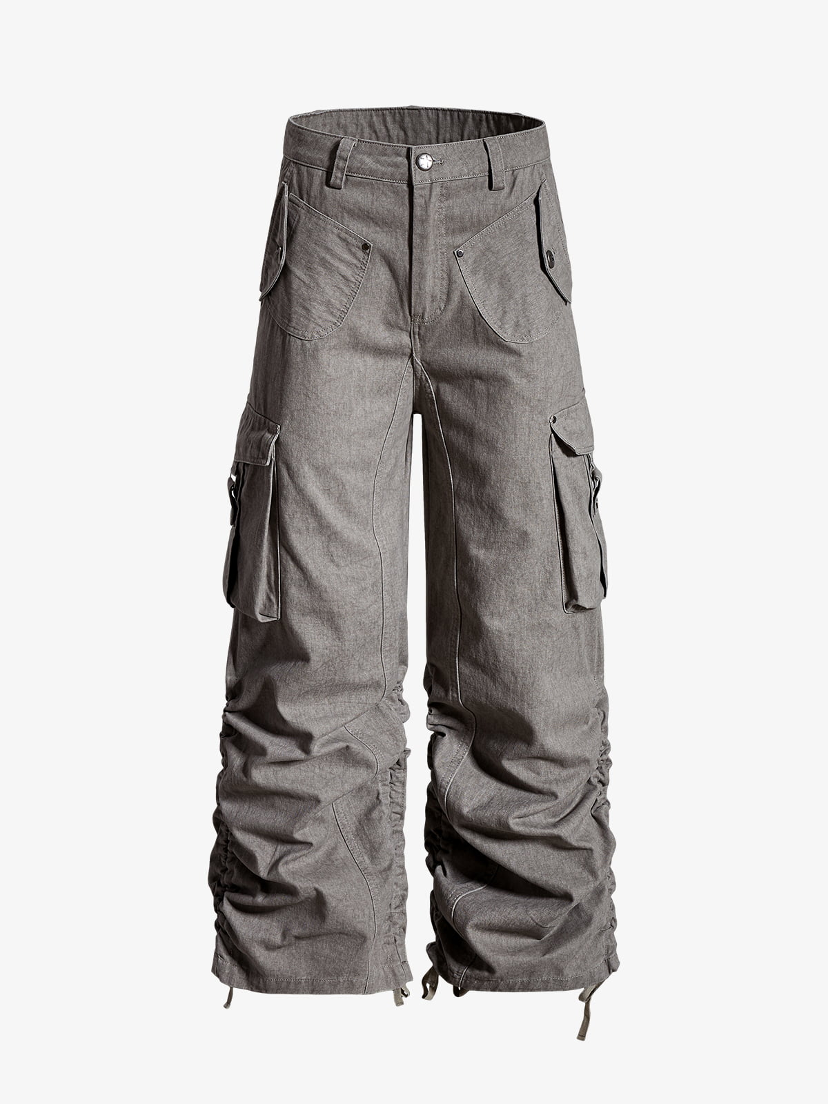 Washed Cotton Multi-Pocket Ruched Cargo Pants 