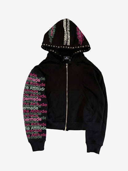 Leopard-Trim Studded Graphic Hoodie & Curved Pants Set