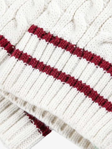 Retro Contrast Color High Neck Knitted Cardigan Sweater 