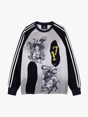 Portrait Graphic Contrast-Stripe Long Sleeve Tee