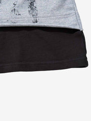 Embroidered Faux-Layered Distressed Moto Long Sleeve Tee