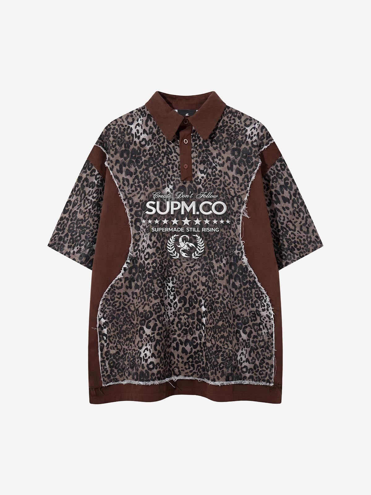 Vintage Leopard Patchwork Distressed Polo Shirt