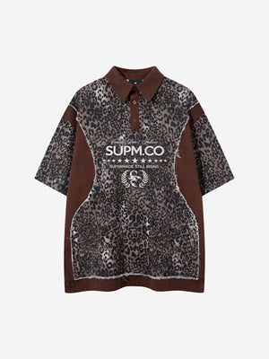 Vintage Leopard Patchwork Distressed Polo Shirt