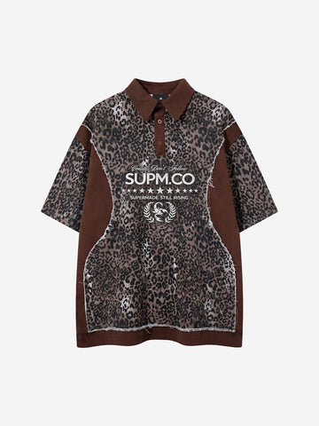 Vintage Leopard Patchwork Distressed Polo Shirt