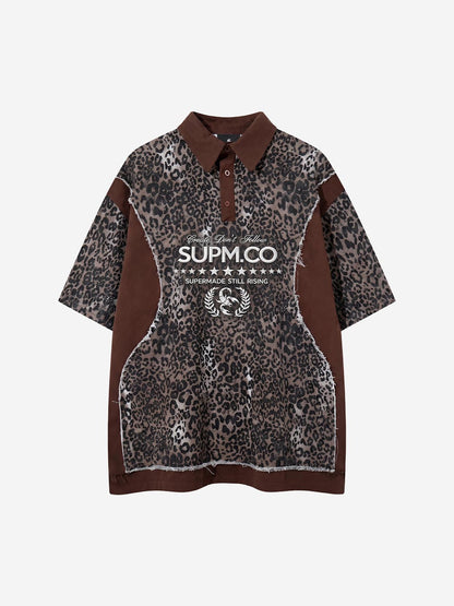 Vintage Leopard Patchwork Distressed Polo Shirt