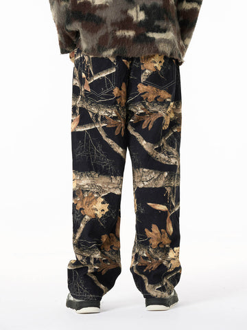 Vintage Washed Distressed Leaf Camouflage Jeans 