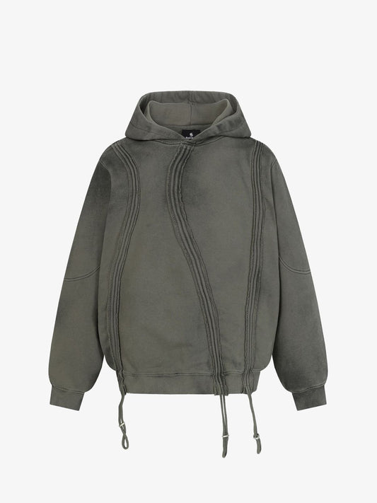 Retro Washed Distressed Irregular Shape Hoodie 