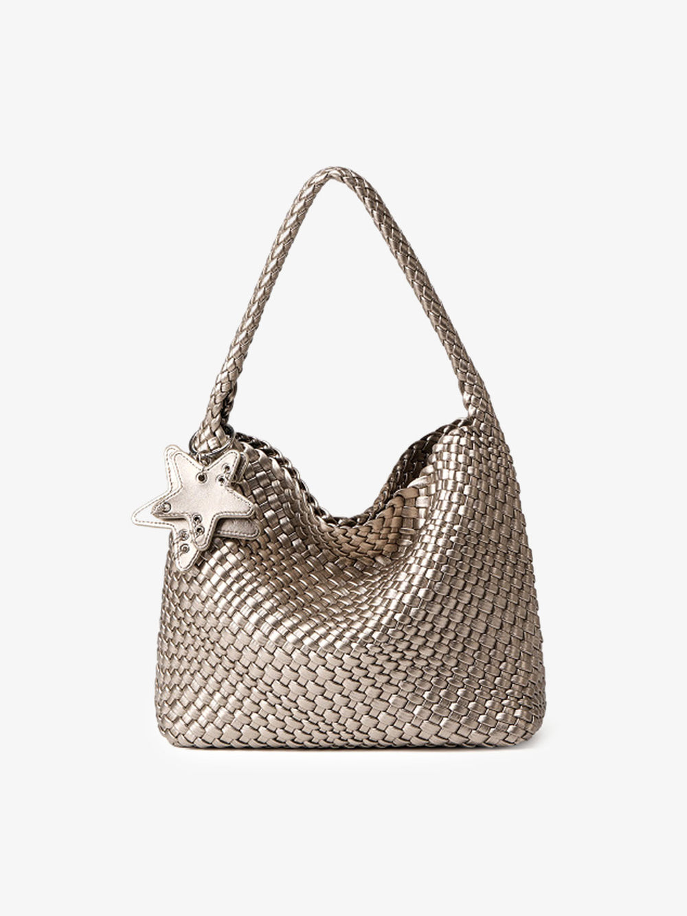 Star Charm Woven Metallic Hobo Bag