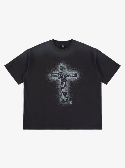 Supermade Distressed Rebellious Gun and Cross Print T-Shirt 