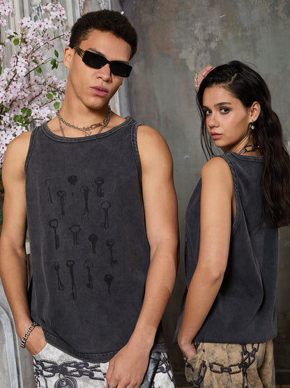 Supermade Washed Distressed Key Print Vest 