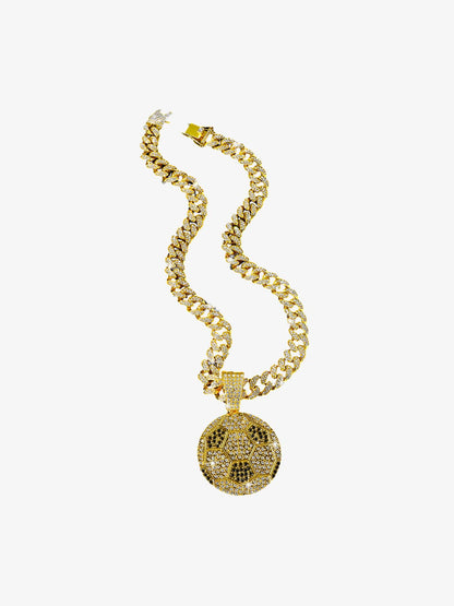 Iced Soccer Ball Pendant Chain Necklace 