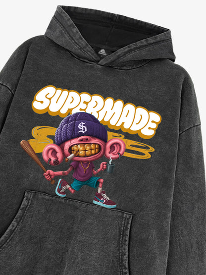 Thesupermade Cartoon Graffiti Font Baseball Trend Boy Hooded Sweatshirt 