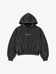 Washed Panel-Constructed Embroidered Pullover Hoodie