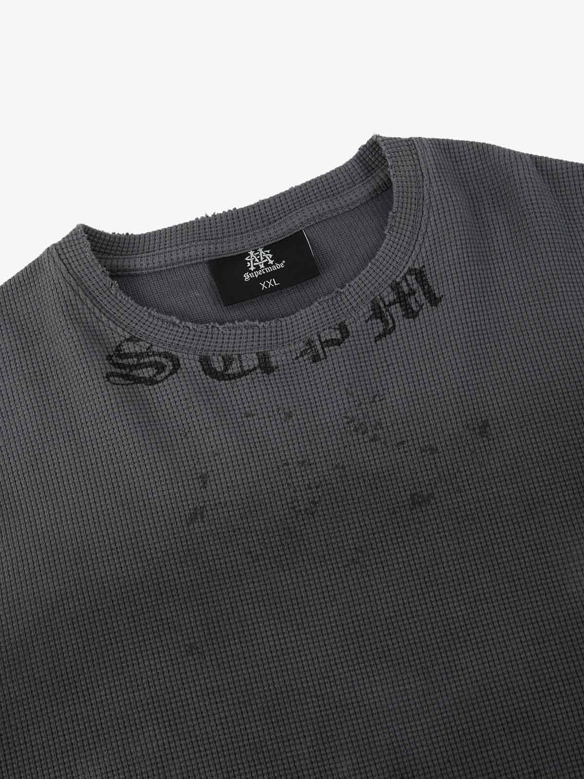 Supermade Waffle-Knit Distressed Gradient Print Long T-Shirt 
