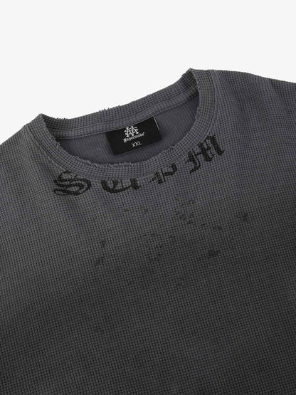 Supermade Waffle-Knit Distressed Gradient Print Long T-Shirt 
