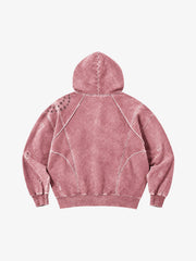 Washed Eyelet Distressed Hoodie & Curved-Leg Sweatpants Set