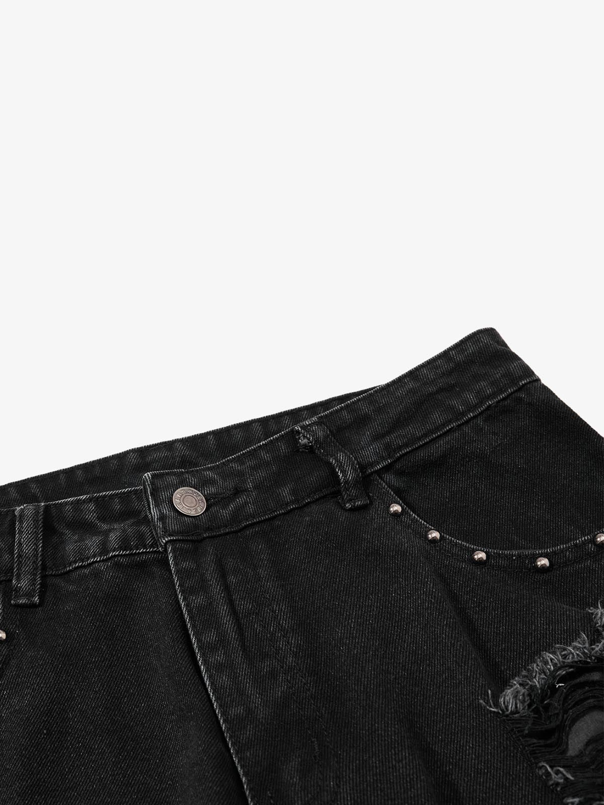 Studded Distressed Flared Jeans