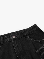 Studded Distressed Flared Jeans