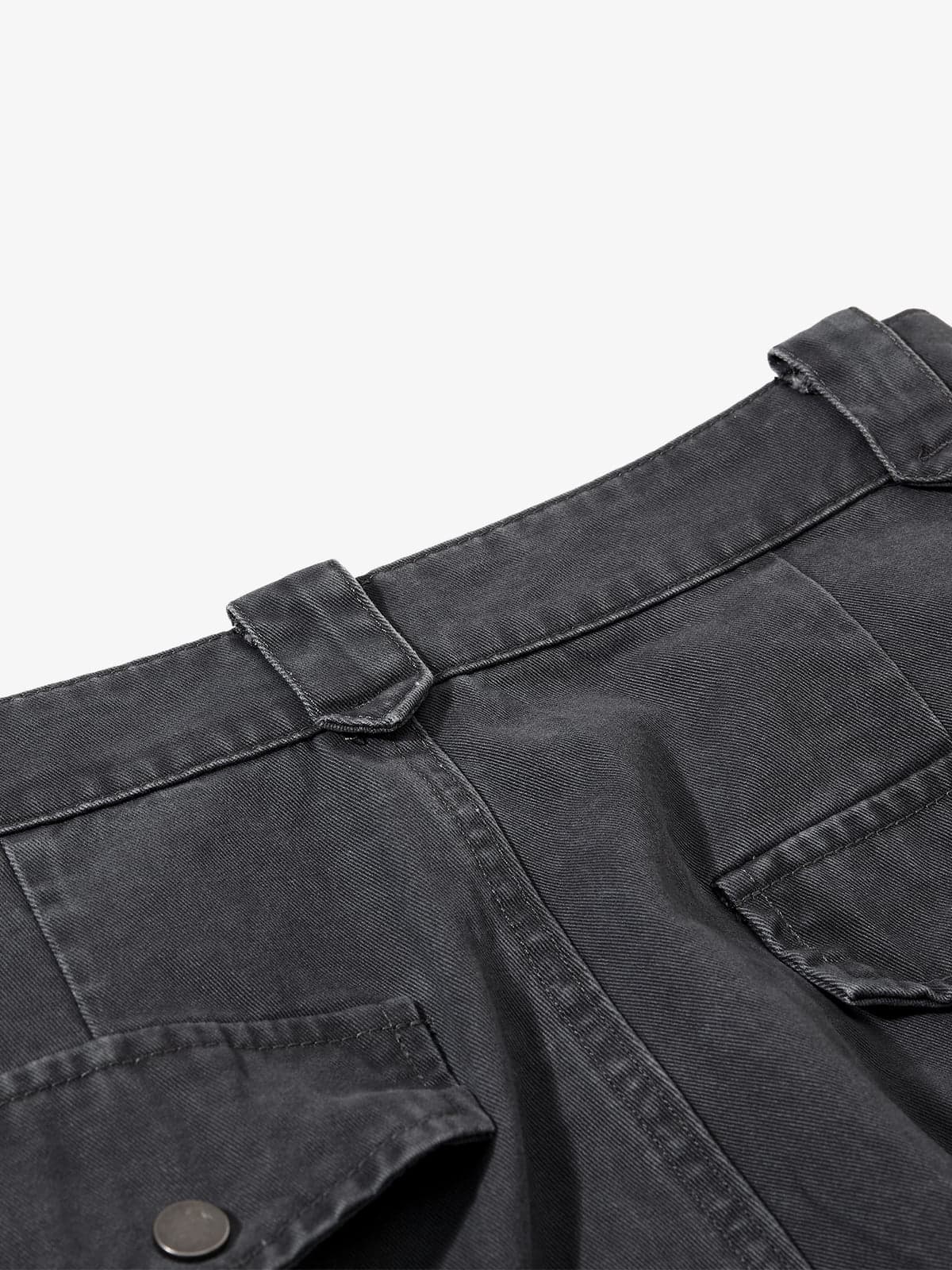 Vintage Washed Multi-Pocket Adjustable Strap Flare Cargo Pants 