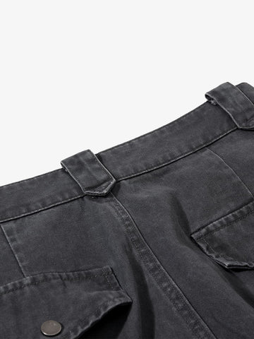 Vintage Washed Multi-Pocket Adjustable Strap Flare Cargo Pants 