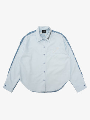 Thesupermade Embroidered pin-fixed pockets - striped batik ripped Denim Shirt 