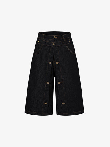 Double-Waisted Multi-Button Denim Jorts