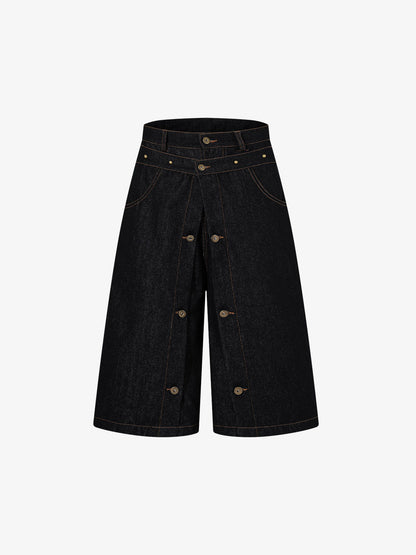 Double-Waisted Multi-Button Denim Jorts