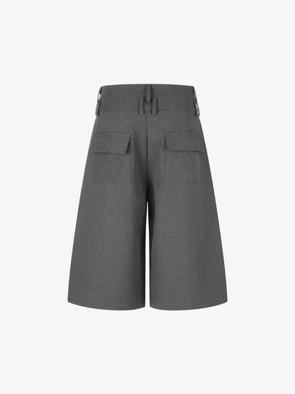 Double-Waist Pleated Cropped Trousers