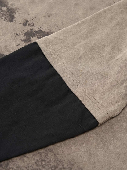 Thesupermade Contrast Color Stitching Sleeves-washed And Distressed Printed T-shirt 