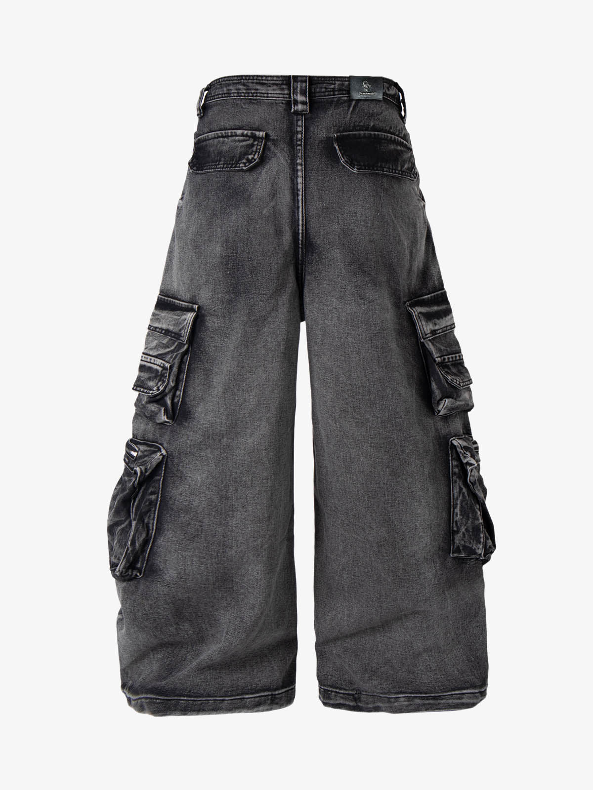Washed Multi-Pocket Wide-Leg Cargo Jeans